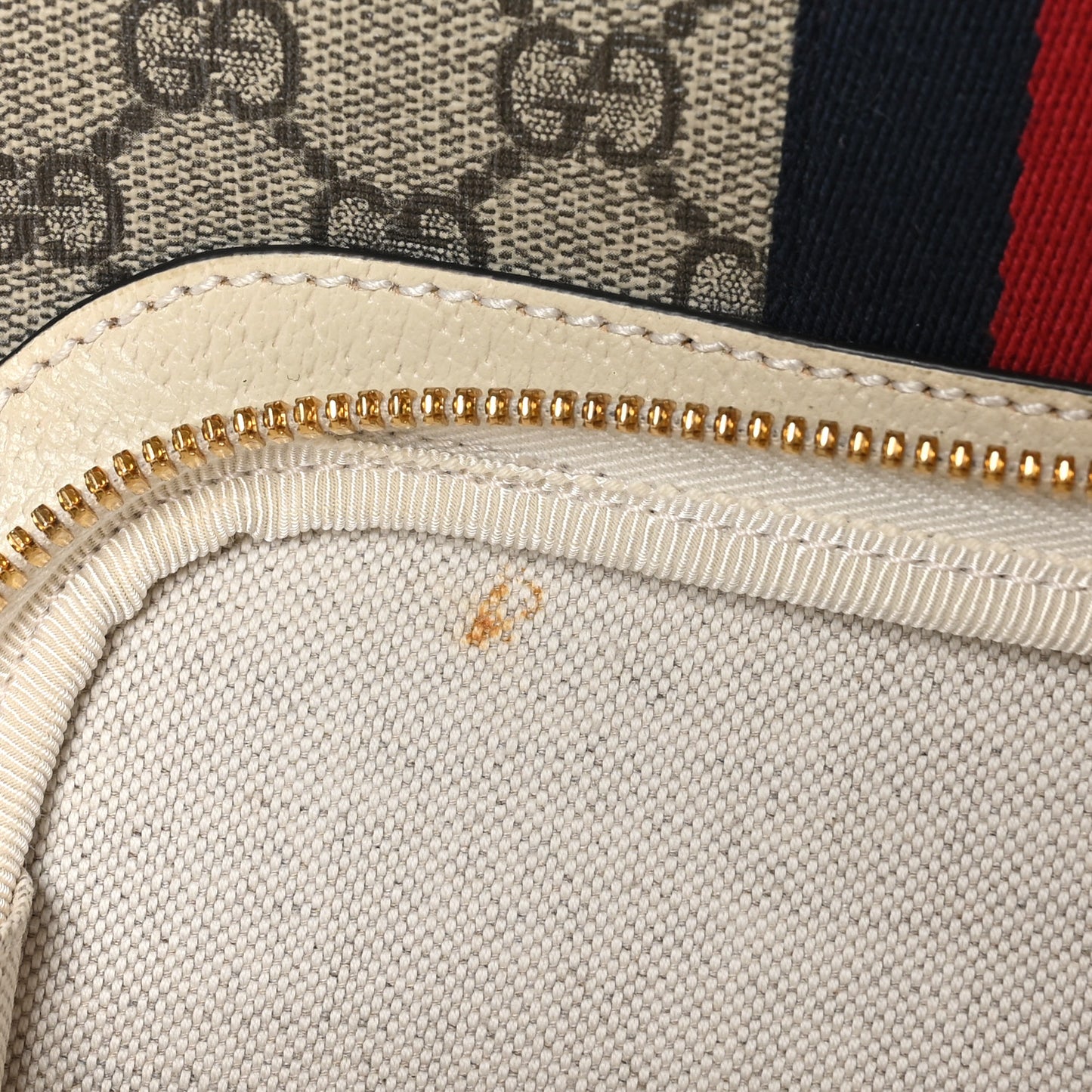 GG Supreme Monogram Textured Calfskin Web Small Ophidia Day Backpack Beige Ebony Mystic White