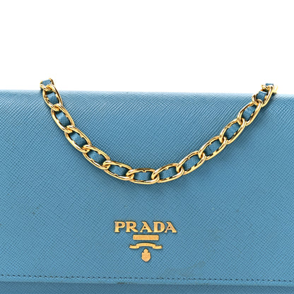 Prada Saffiano Metal Oro Chain Wallet Celeste 8 of 10
