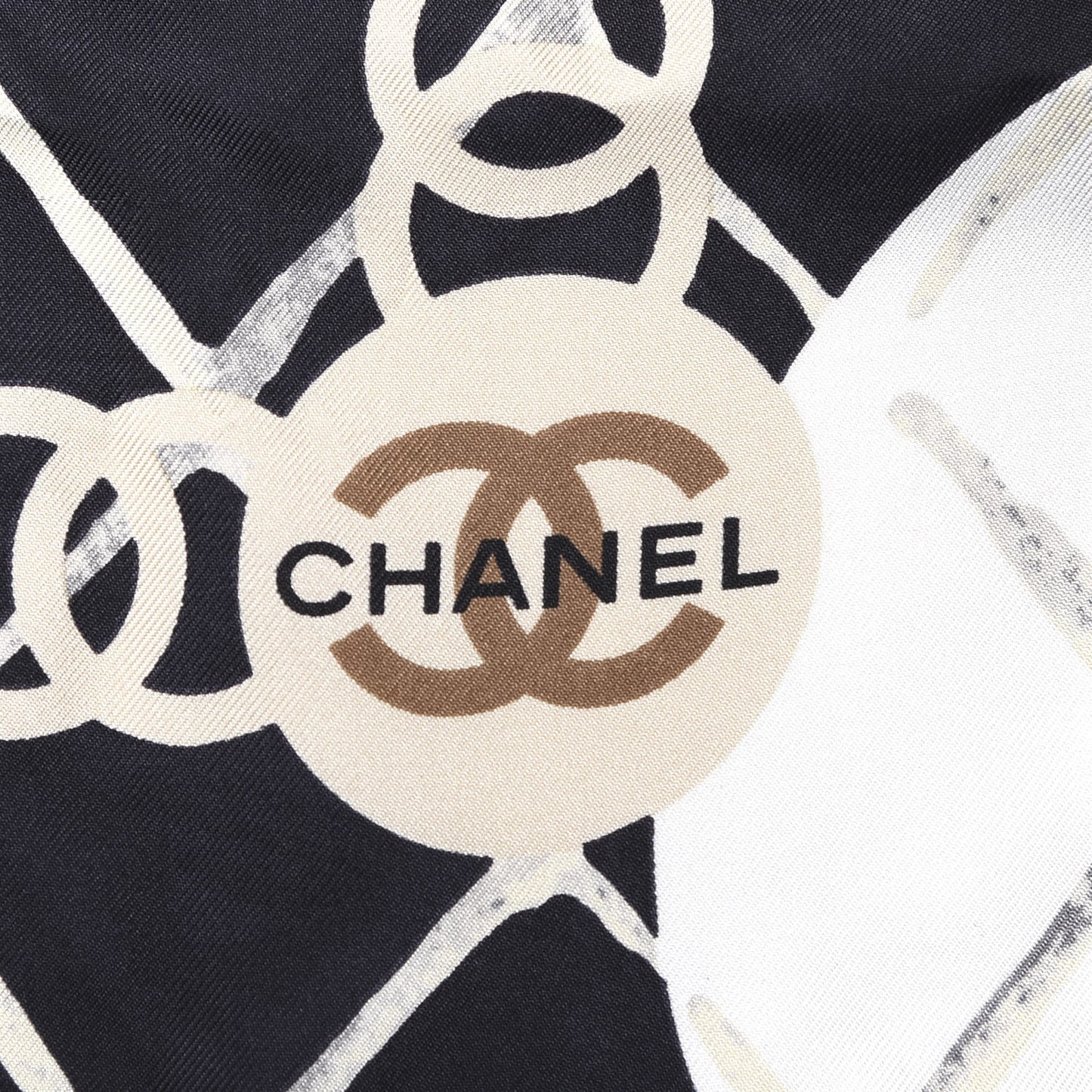 Silk CC Logo Camellia Scarf White Black