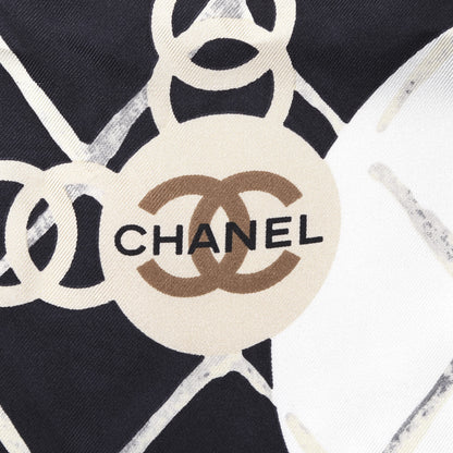 Chanel Silk CC Logo Camellia Scarf White Black 2 of 4