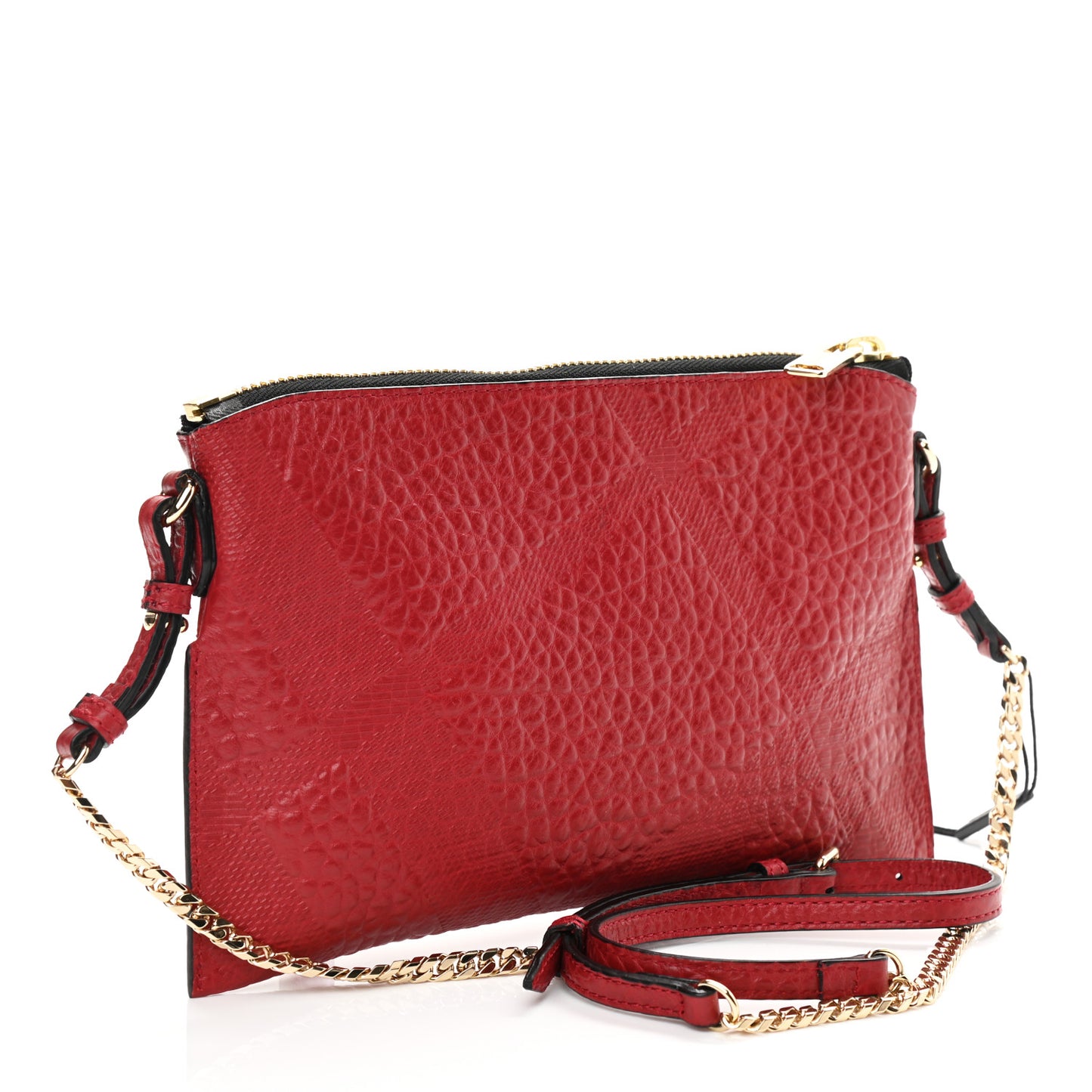 Signature Grain Calfskin Check Embossed Peyton Crossbody Clutch Bag Military Red