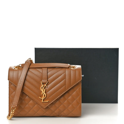 Saint Laurent Grain De Poudre Textured Mixed Matelasse Medium Triquilt Monogram Satchel Dark Cork 10 of 11