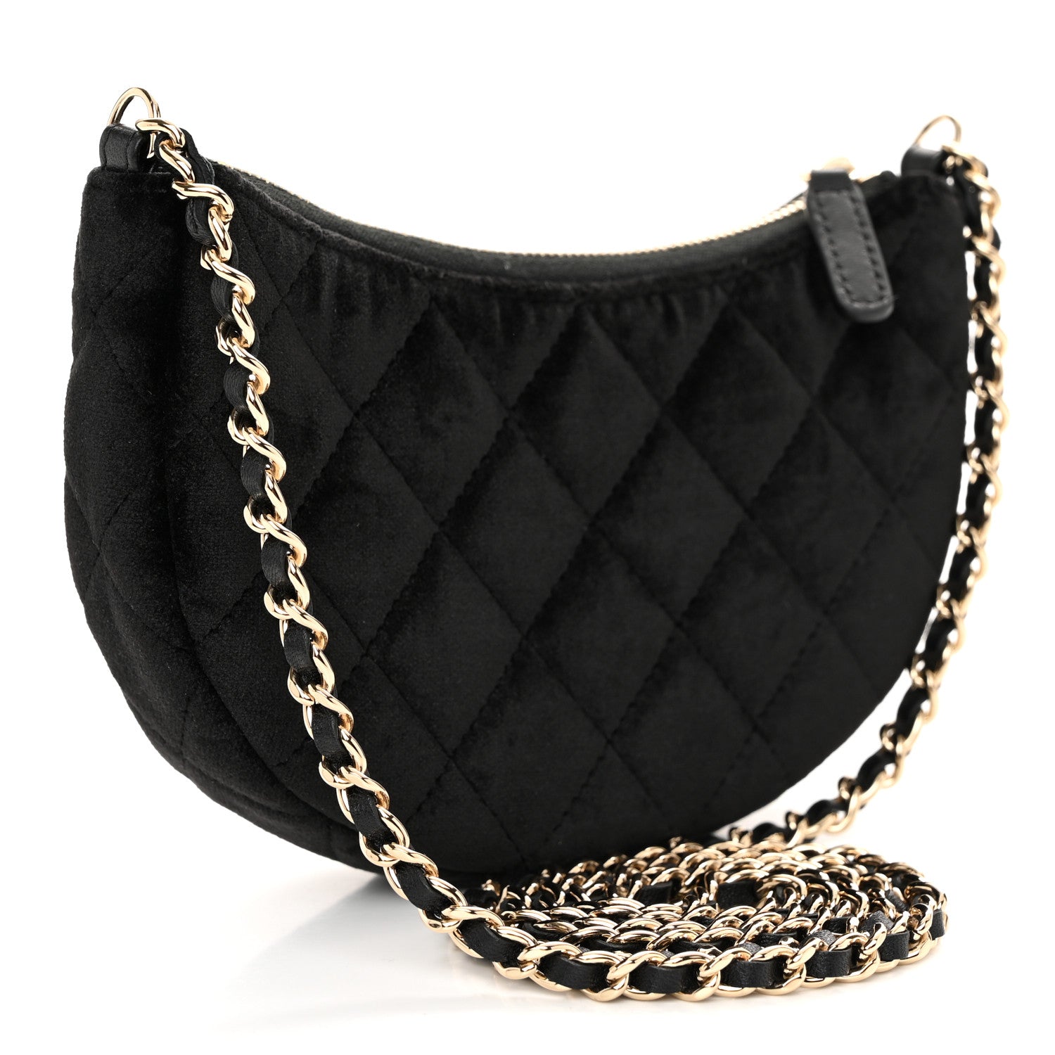 Chanel Velvet Crystal Quilted Chain Hobo Black 3 of 11