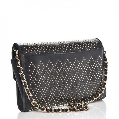 Chanel Lambskin Diamond Studded Chain Clutch Black 3 of 9