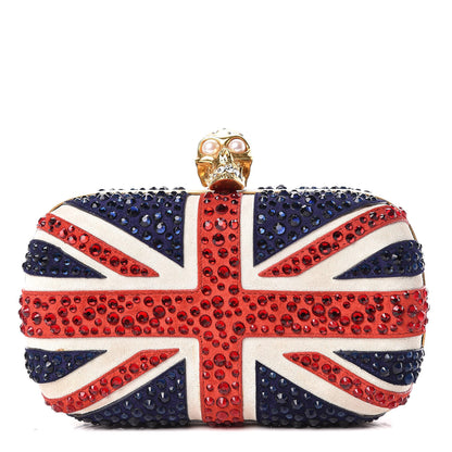 Alexander McQueen Suede Swarovski Crystal Pearl Britannia Skull Box Clutch Red Blue 1 of 13