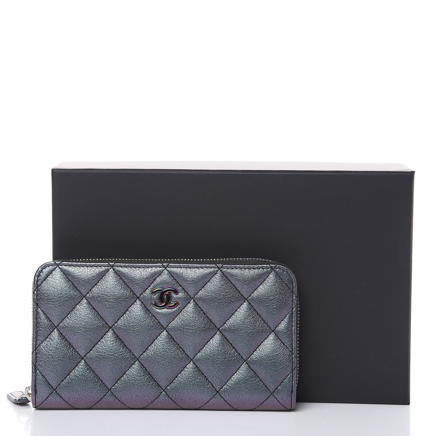 Iridescent Goatskin Quilted Small Zip Around Wallet Purple