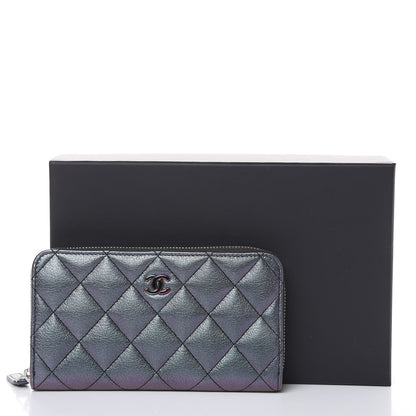 Chanel Iridescent Goatskin Quilted Small Zip Around Wallet Purple 8 of 8