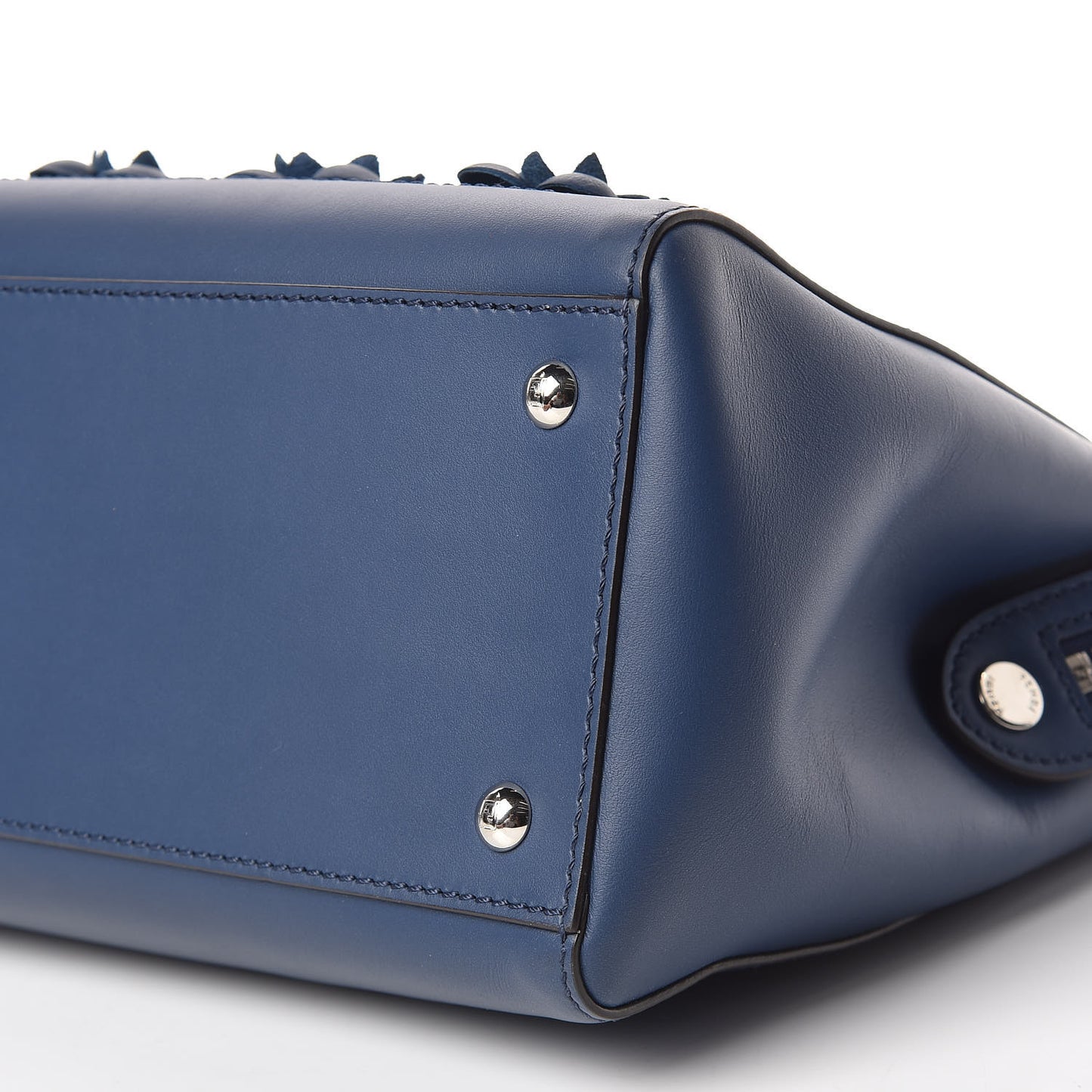 Calfskin Flowerland Studded Dotcom Satchel Blue