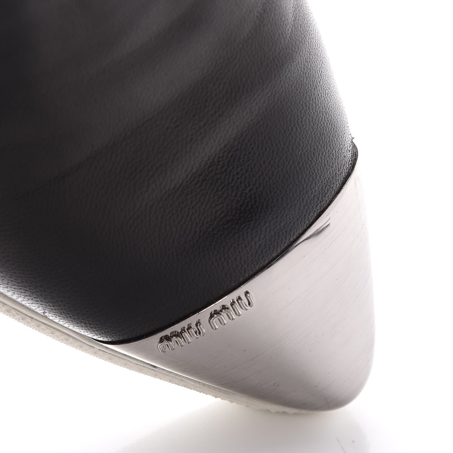 Miu Miu Nappa Metal Cap Toe Slip On Sneakers 36 Black Silver 13 of 14