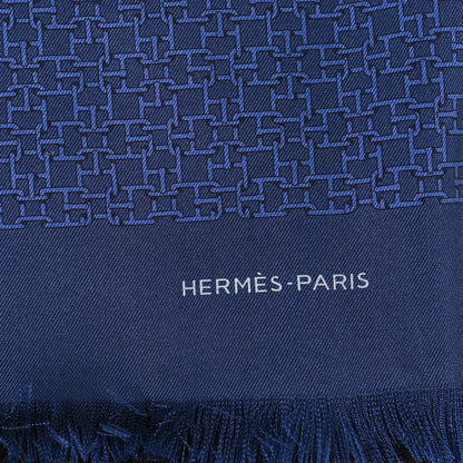 Hermes Silk Wool Cashmere Echarpe Muffler Marine Bleu Marron 3 of 5