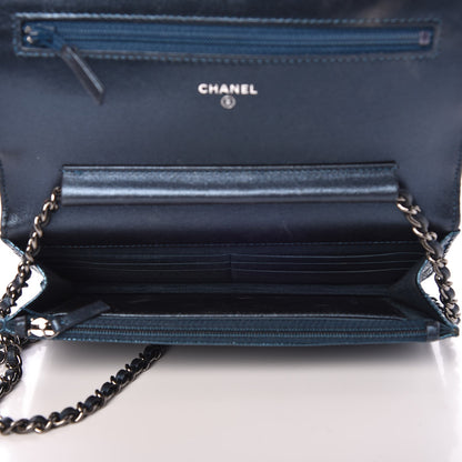 Chanel Iridescent Lizard Wallet on Chain WOC Blue 5 of 10