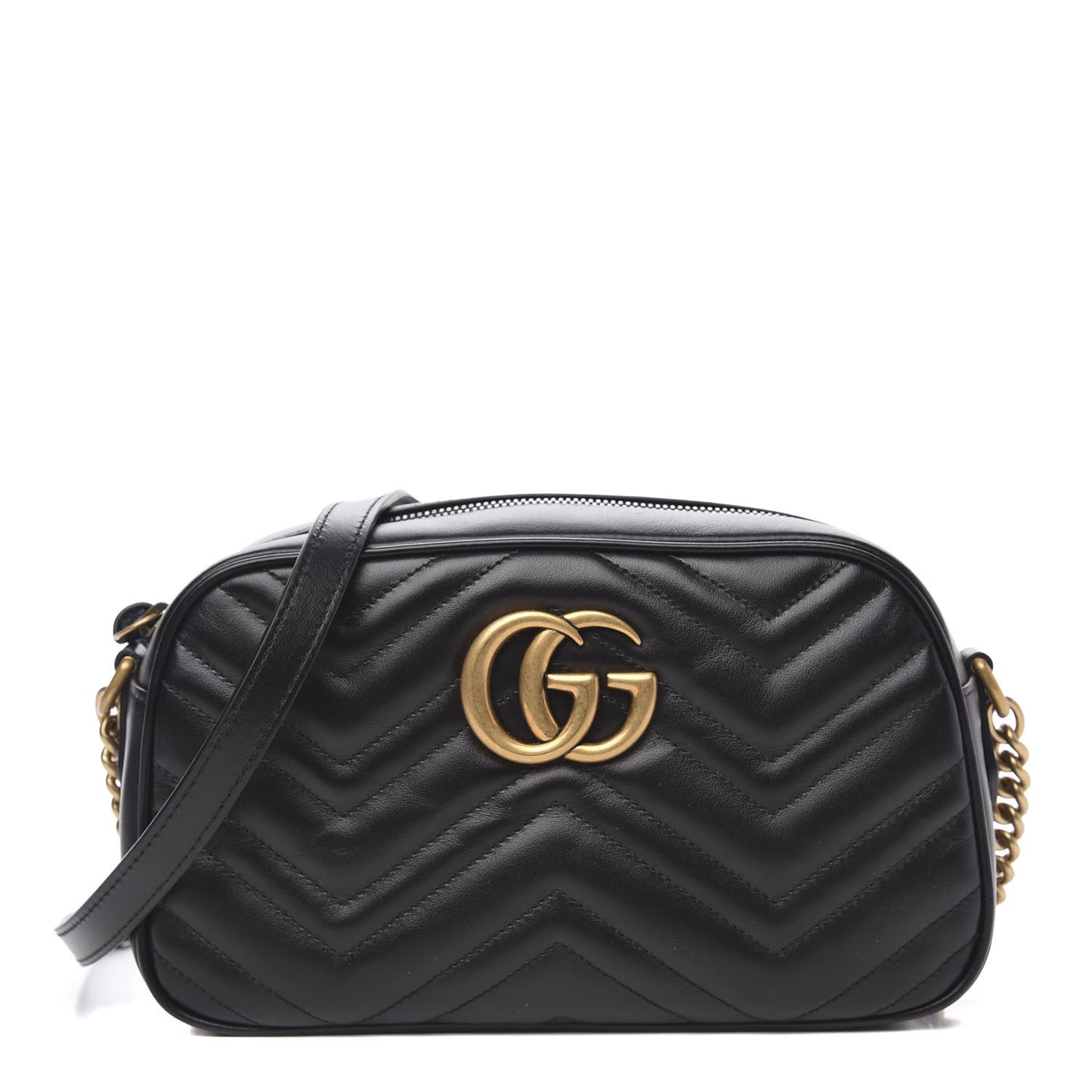 Calfskin Matelasse Small GG Marmont Chain Shoulder Bag Black