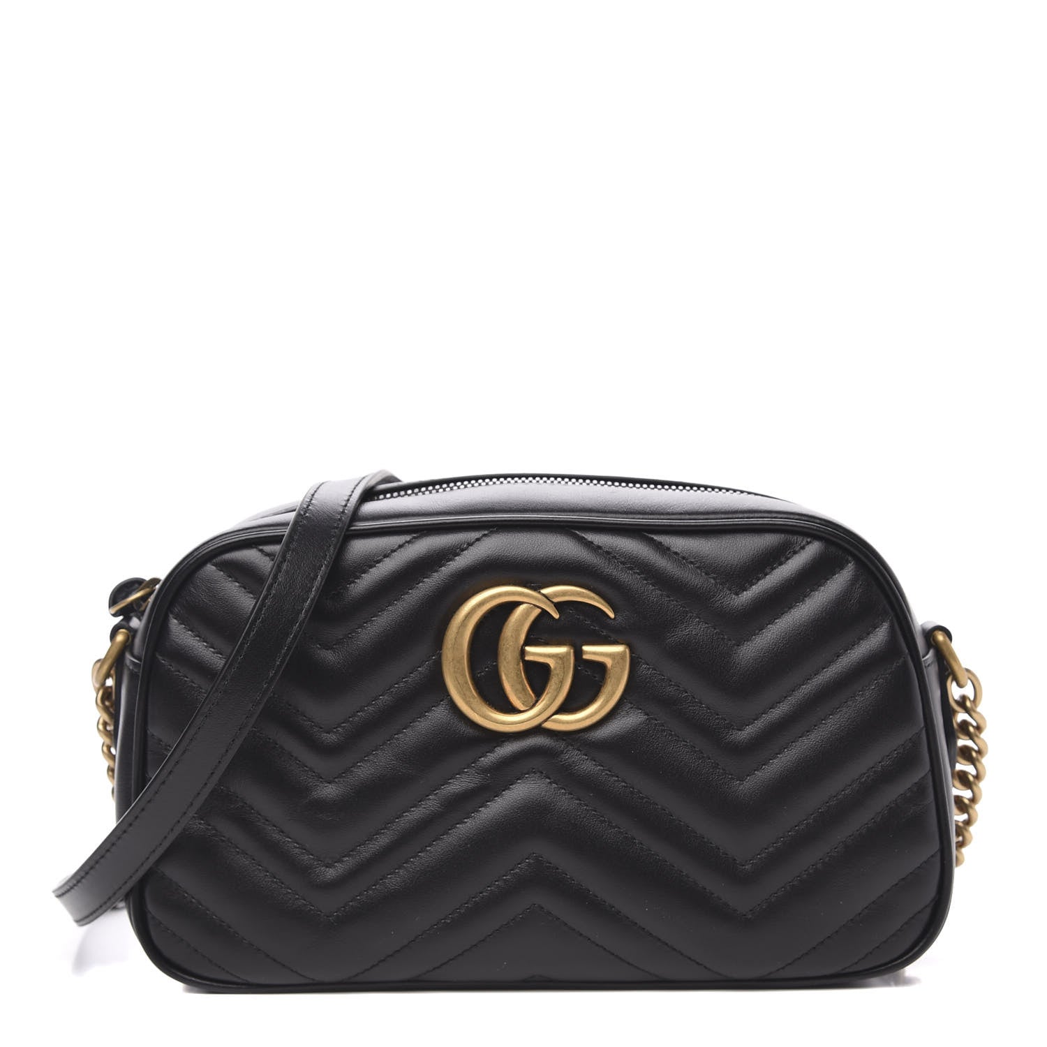 Gucci Calfskin Matelasse Small GG Marmont Chain Shoulder Bag Black 1 of 11