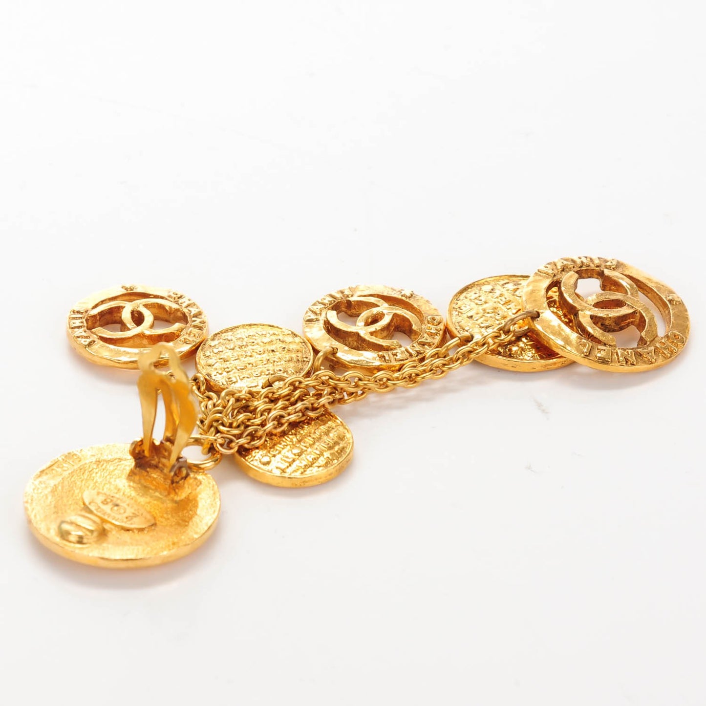 Hammered Medallion CC Dangle Earrings Gold