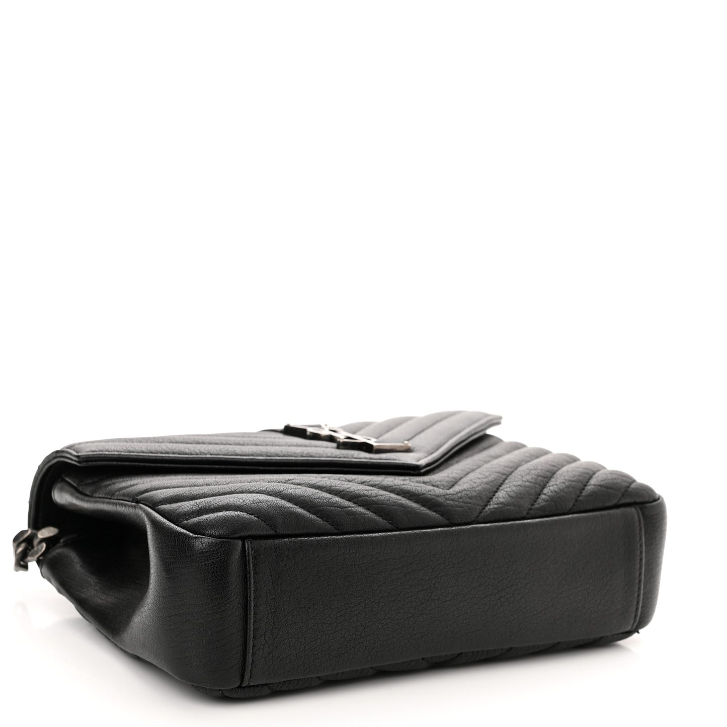 Sheepskin Matelasse Chevron Monogram Medium College Bag Black