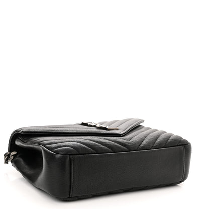 Saint Laurent Sheepskin Matelasse Chevron Monogram Medium College Bag Black 4 of 12