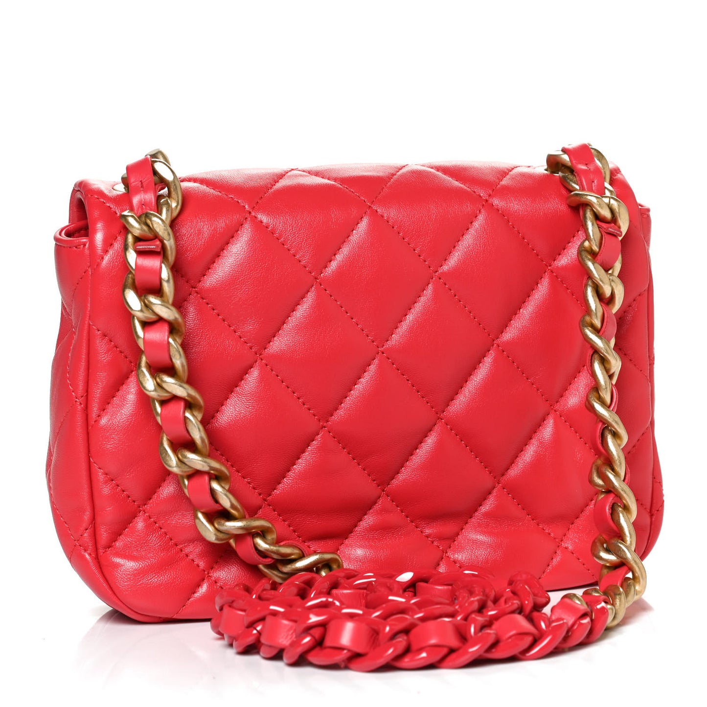 Lambskin Quilted Small Lacquered Chain Flap Red