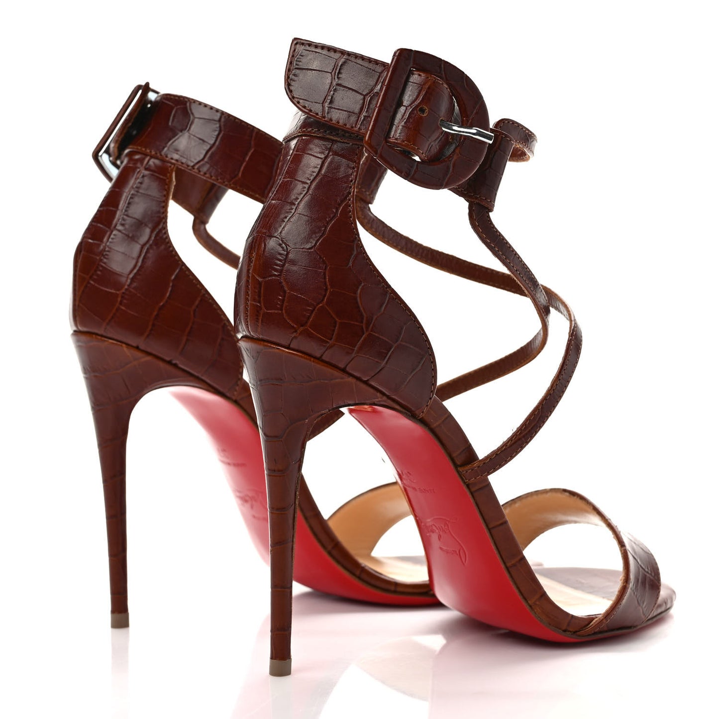Calfskin Crocodile Embossed Choca 100 Sandals 37 Cuoio