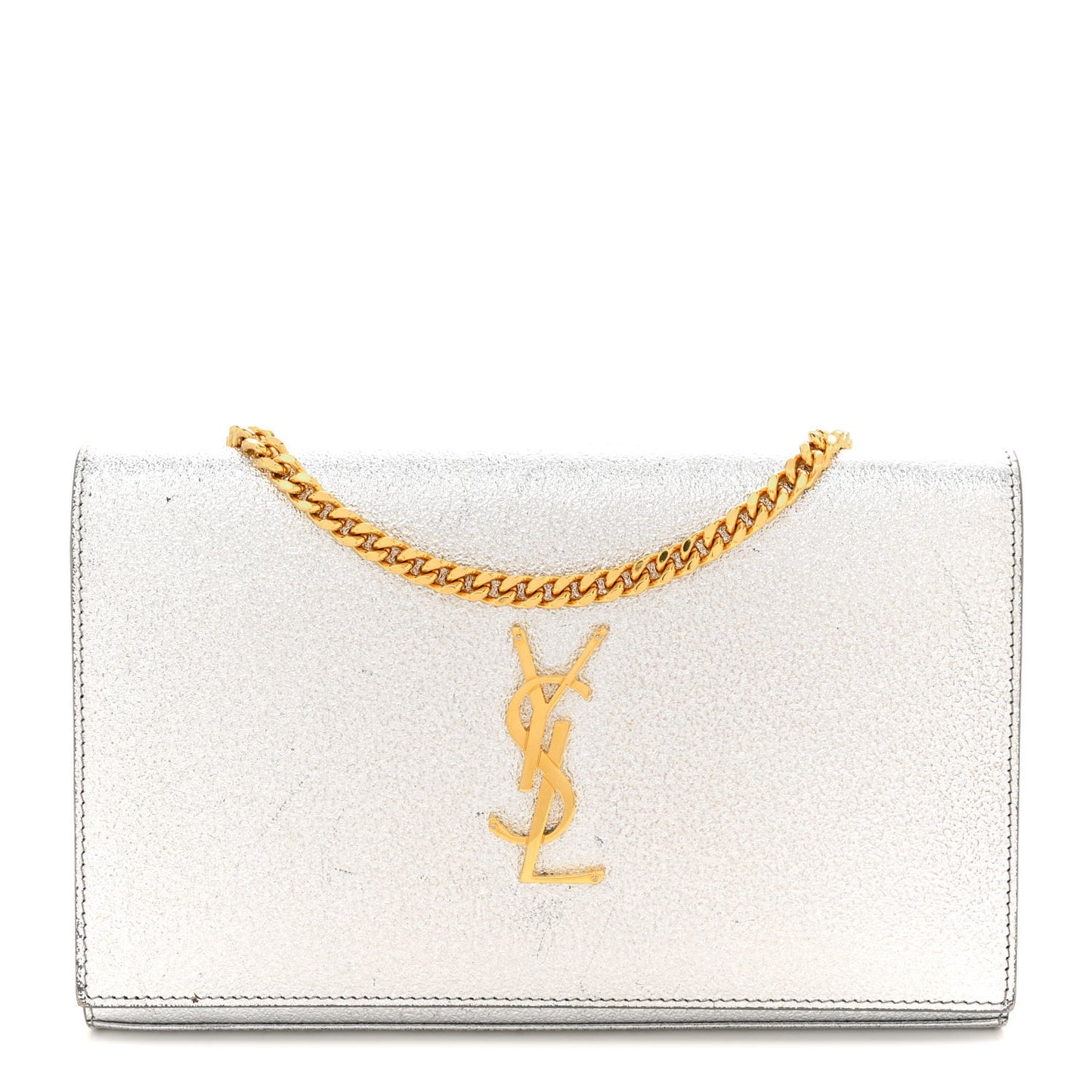 Metallic Calfskin Monogram Chain Wallet Platine
