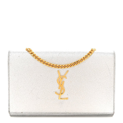 Saint Laurent Metallic Calfskin Monogram Chain Wallet Platine 1 of 16