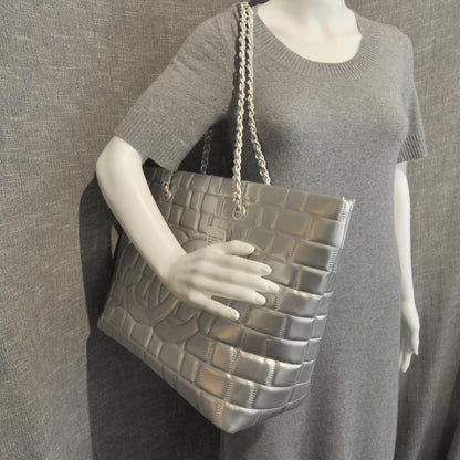 Chanel Vinyl Quilted Large Frozen Tote Silver 11 of 11