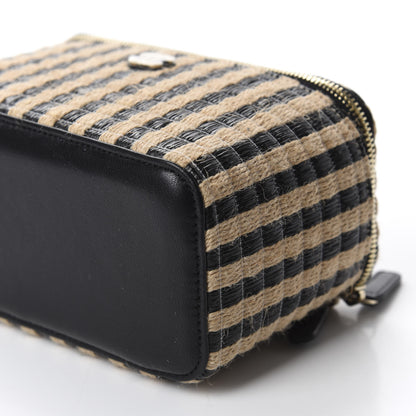 Chanel Raffia Jute Striped Small Vanity Case With Chain Black Beige 7 of 11