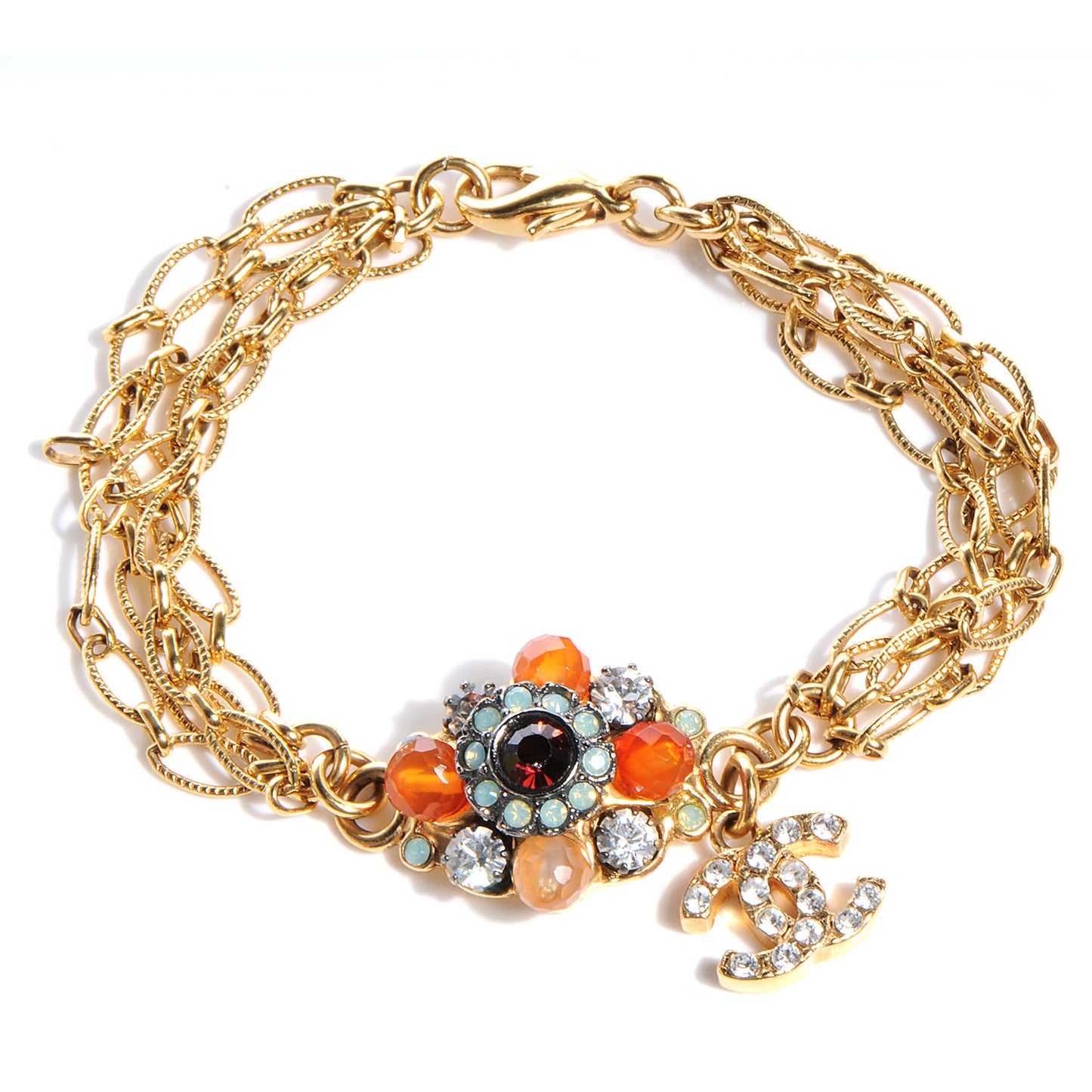 Jeweled CC Chain Bracelet Gold