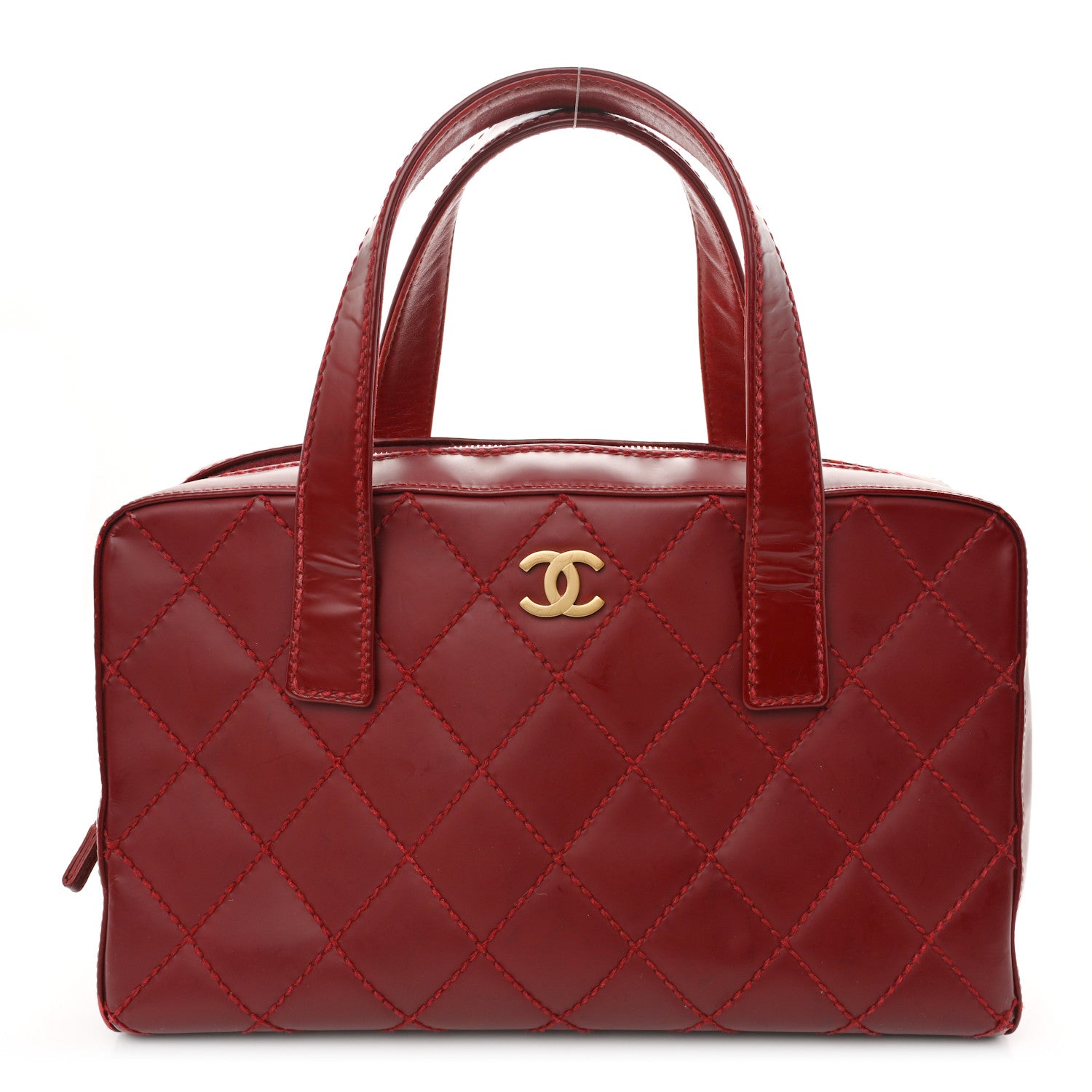 Chanel Calfskin Stitch Surpique Bowler Red 1 of 12