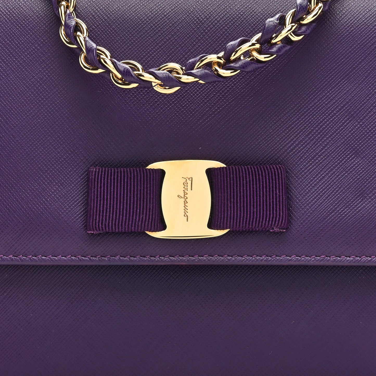 Printed Calfskin Vara Bow Chain Flap Crossbody Purple