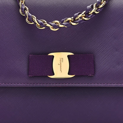 Salvatore Ferragamo Printed Calfskin Vara Bow Chain Flap Crossbody Purple 7 of 9