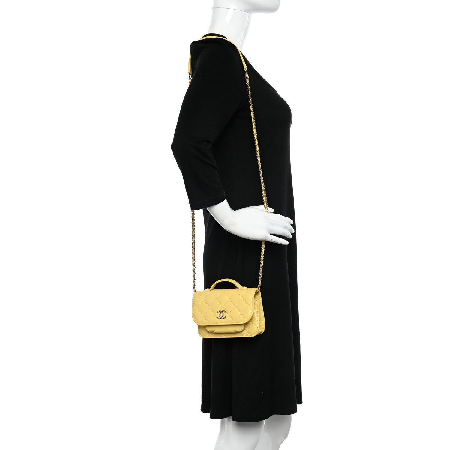 Chanel Caviar Quilted Business Affinity Clutch With Chain Flap Yellow 2 of 12