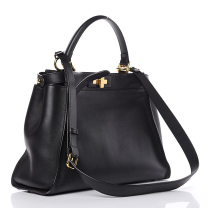 Fendi Vitello Seta Shiny Nappa Medium Peekaboo Iconic Satchel Black 3 of 9