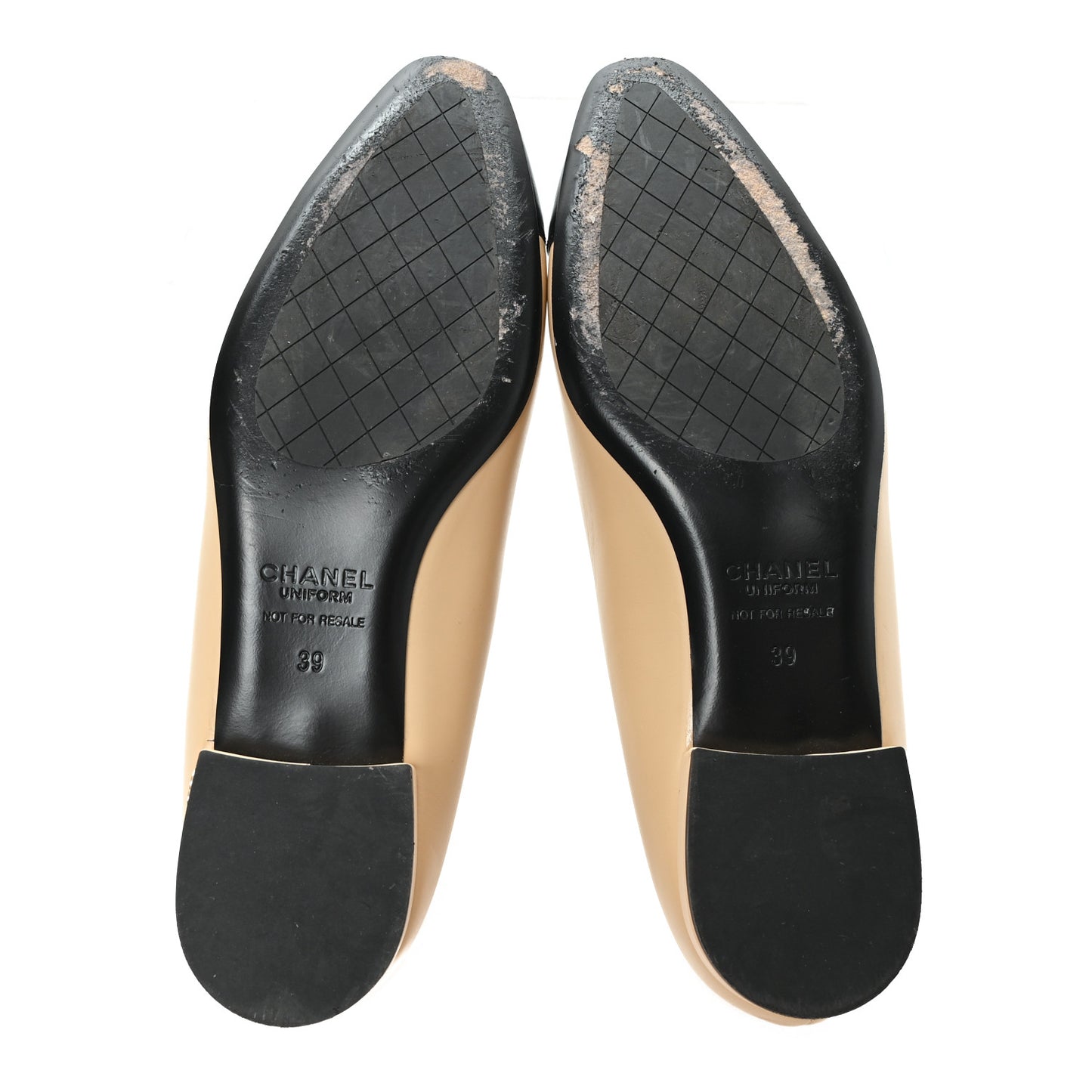 Lambskin Cap Toe CC Uniform Ballerina Flats 39 Beige Black