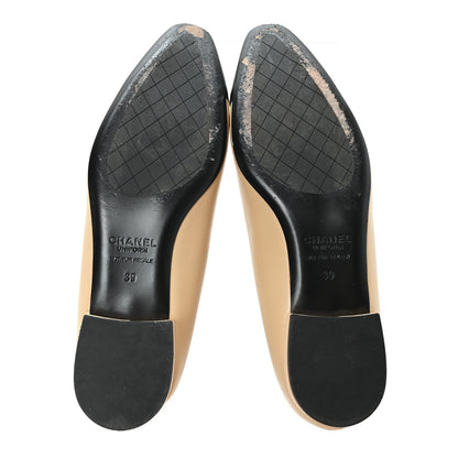 Chanel Lambskin Cap Toe CC Uniform Ballerina Flats 39 Beige Black 6 of 10
