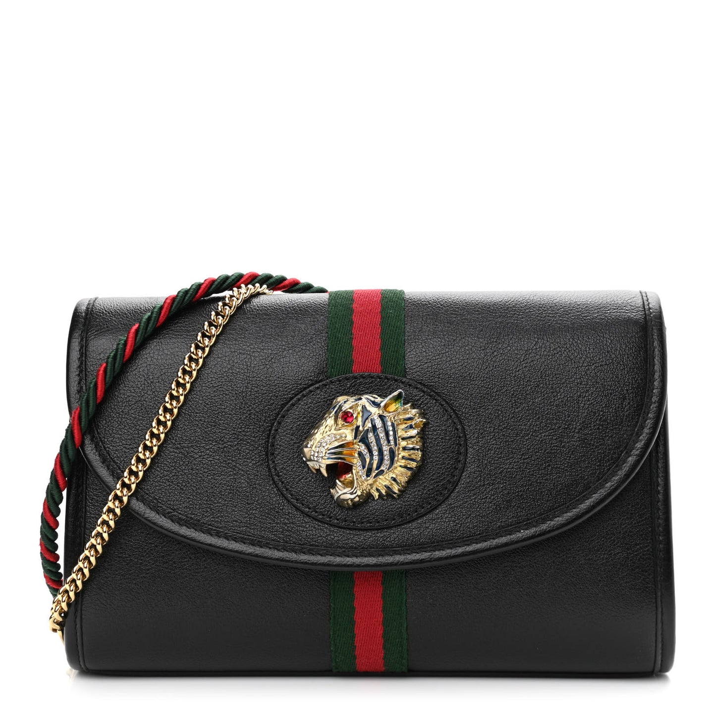 Textured Calfskin Web Small Rajah Slim Flap Shoulder Bag Black