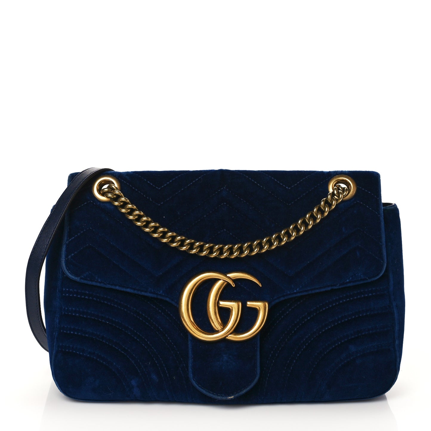 Velvet Matelasse Medium GG Marmont Shoulder Bag Cobalt Blue