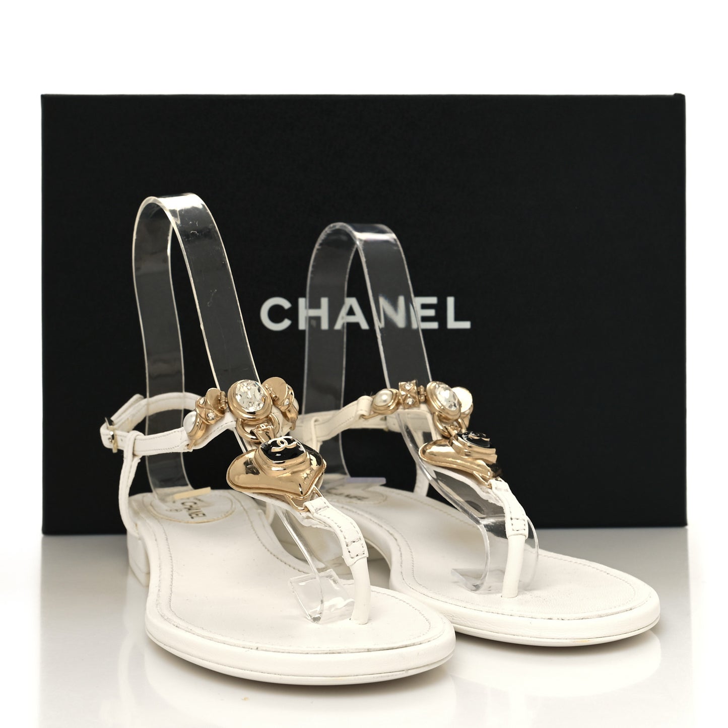 Lambskin Metal Heart Thong Sandals 36 White