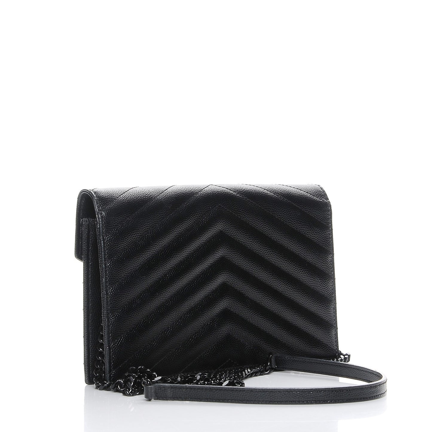 Grain De Poudre Matelasse Chevron Monogram Envelope Chain Wallet Black