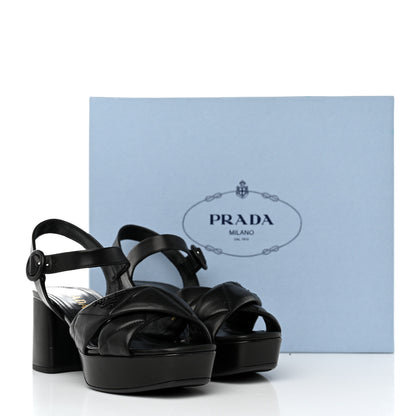 Prada Nappa Logo Quilted Crisscross Platform 20/65mm Sandals 37.5 Black 9 of 9