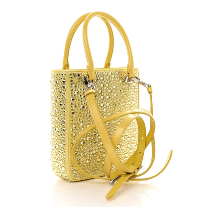 Prada Satin Crystal Metal Triangle Logo Small Double Handle Crossbody Tote Ananas 3 of 9