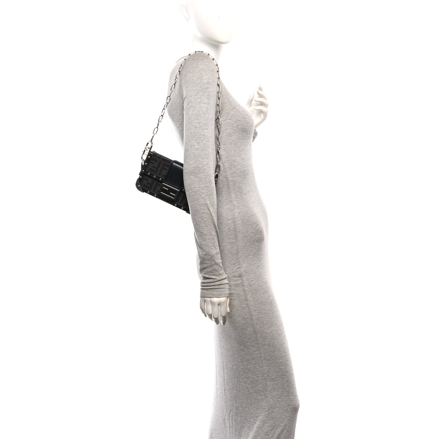 Fendi Recycled Fabric Jacquard Vitello Astro FF 1974 Mini Baguette Trunk Asfalto Black 2 of 12
