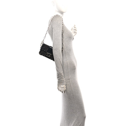 Fendi Recycled Fabric Jacquard Vitello Astro FF 1974 Mini Baguette Trunk Asfalto Black 2 of 12