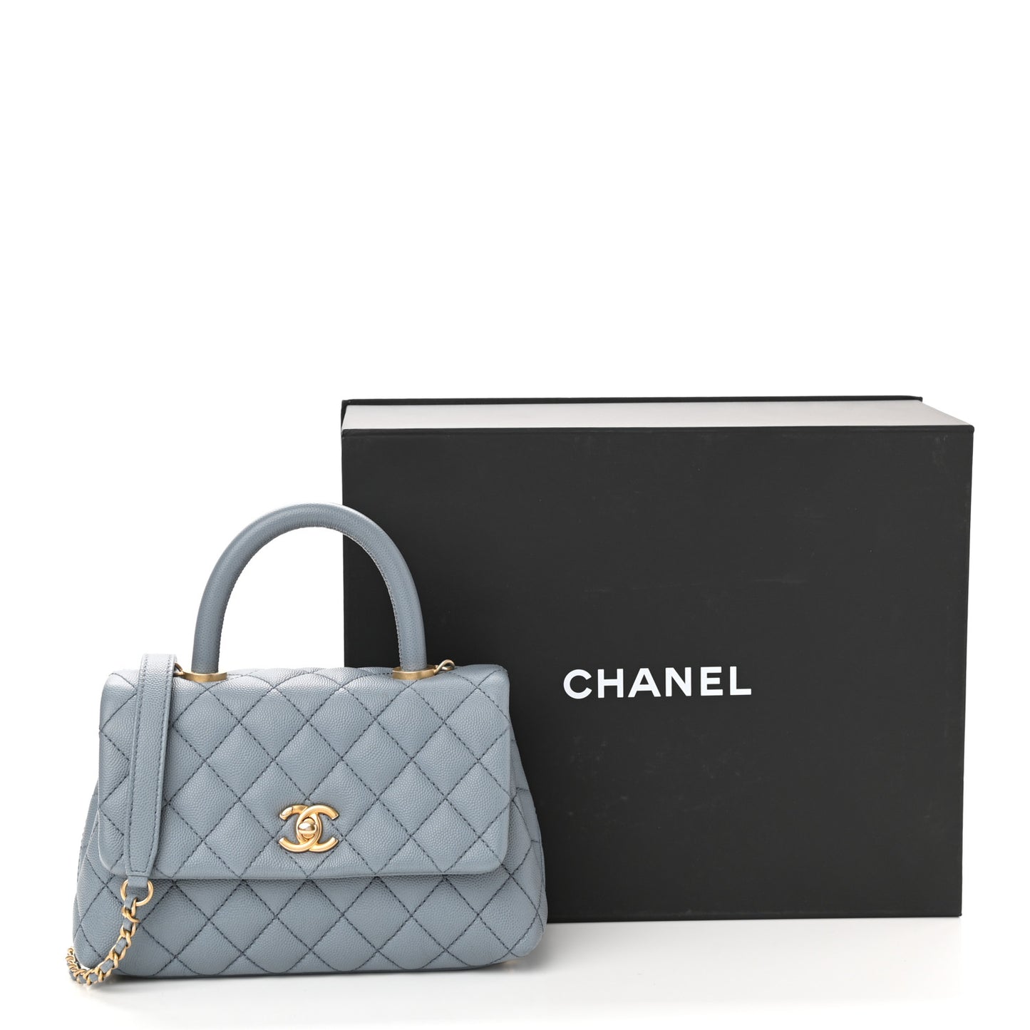 Caviar Quilted Mini Coco Handle Flap Light Blue