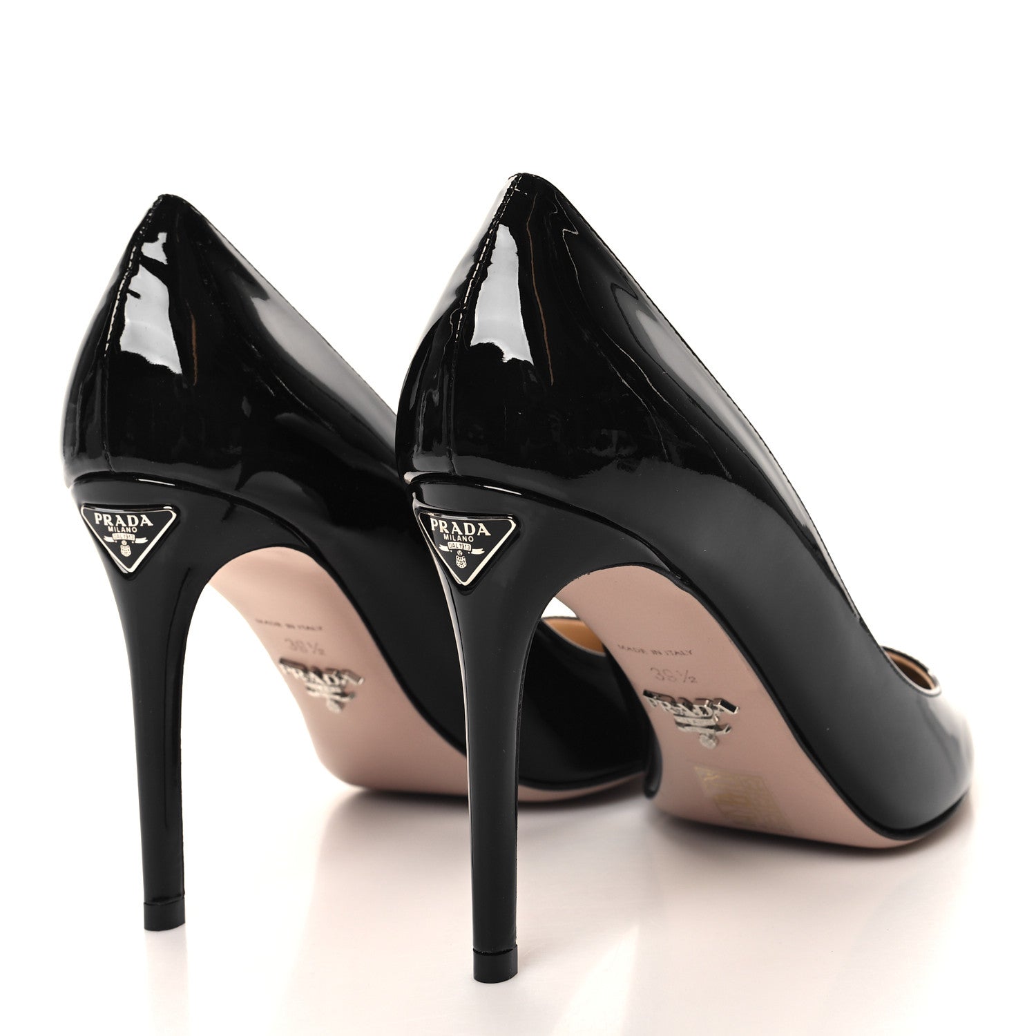Prada Patent Metal Logo Pointed Toe Pumps 39.5 Black 1525199