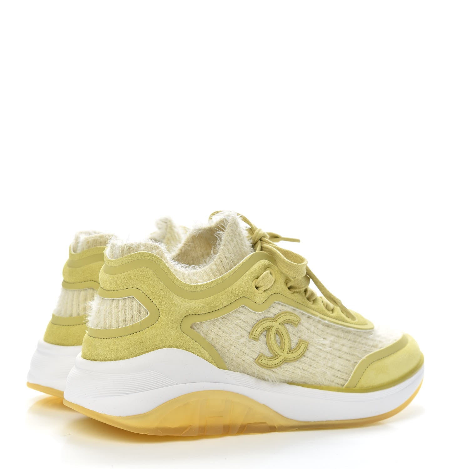 Chanel Suede Calfskin Stretch Fabric CC Sneakers 37.5 Yellow 4 of 8
