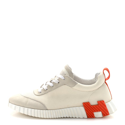 Hermes Technical Canvas Suede Goatskin Mens Bouncing Sneakers 42.5 White Orange 1 of 9