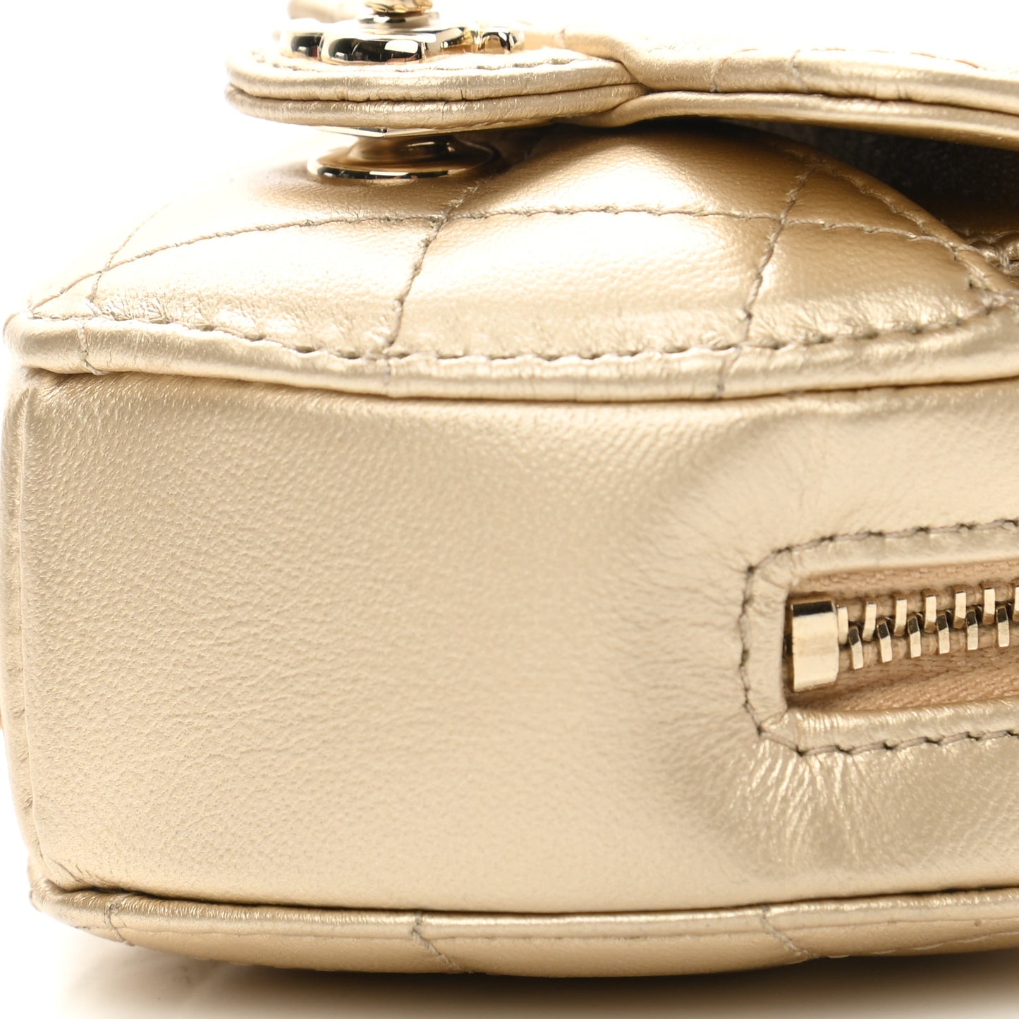 Metallic Lambskin Quilted CC In Love Heart Coin Purse With Chain Gold
