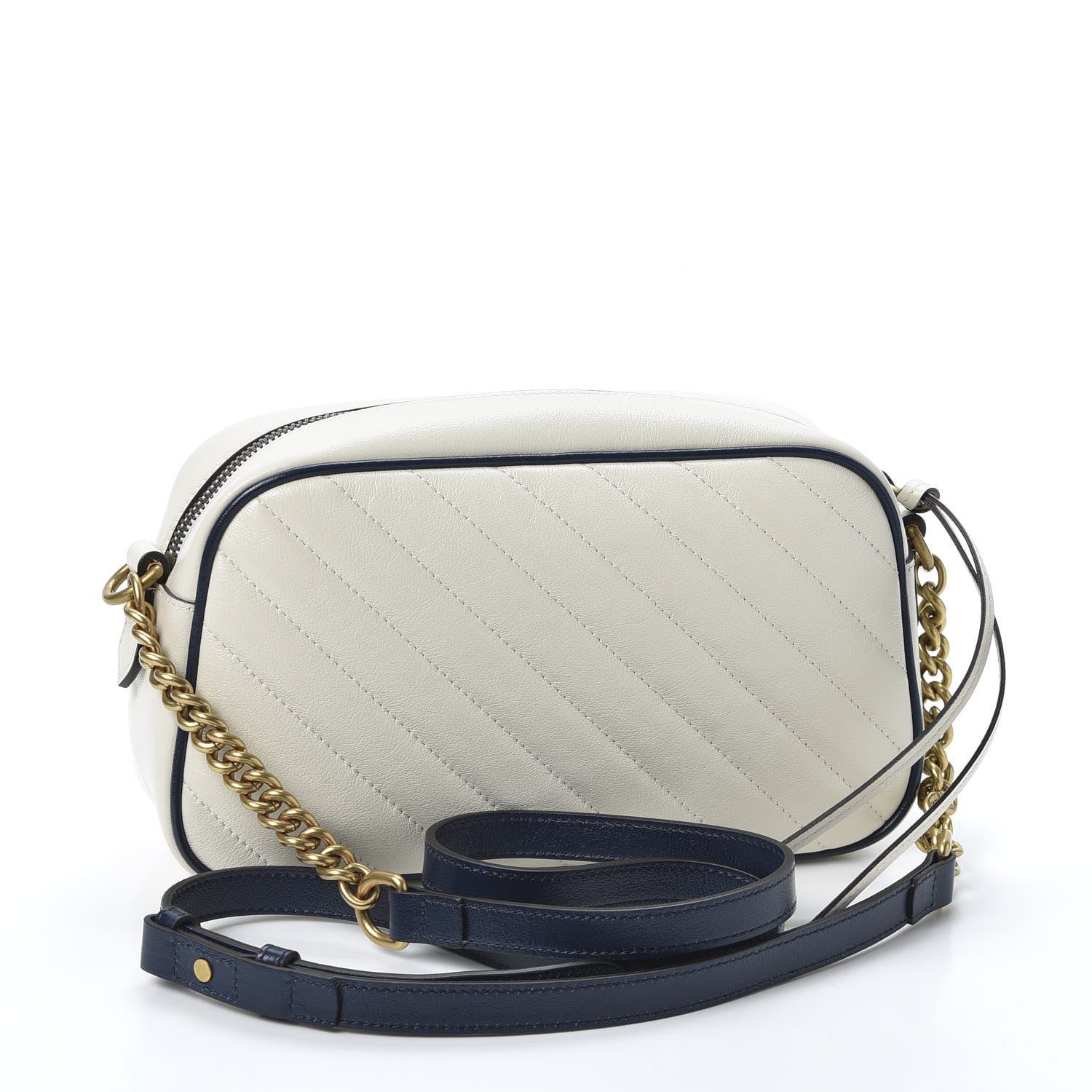Gucci Vintage Effect Calfskin Matelasse Diagonal Small Torchon GG Marmont Chain Shoulder Bag Mystic White Blue Agata 2 of 9