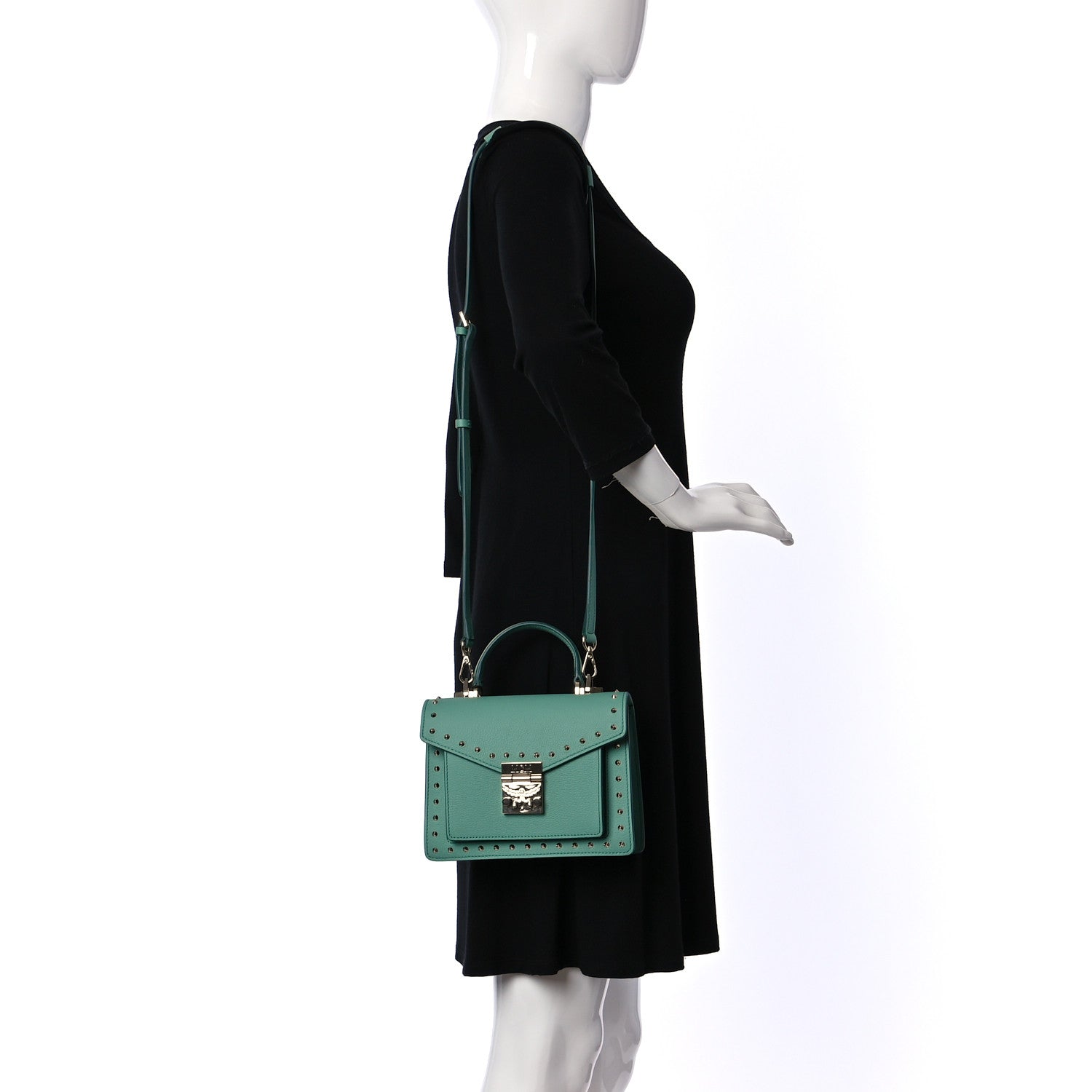 MCM Grained Calfskin Small Studded Patricia Satchel Mint 2 of 9