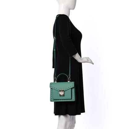 MCM Grained Calfskin Small Studded Patricia Satchel Mint 2 of 9